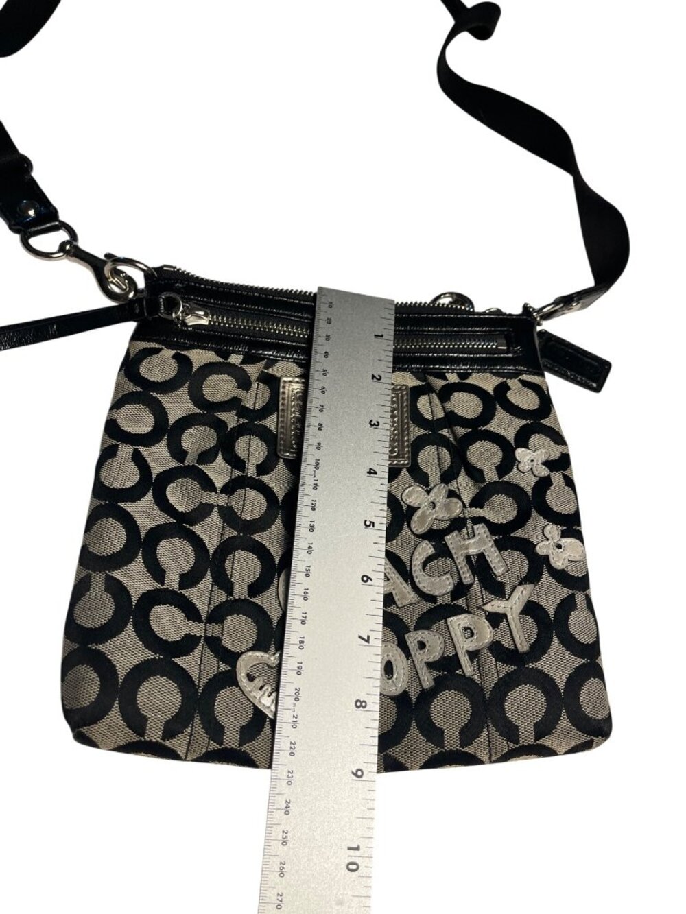 Coach Poppy Black & Gray Signature Jacquard Crossbody Bag Silver Appliqué Accent - Picture 11 of 16